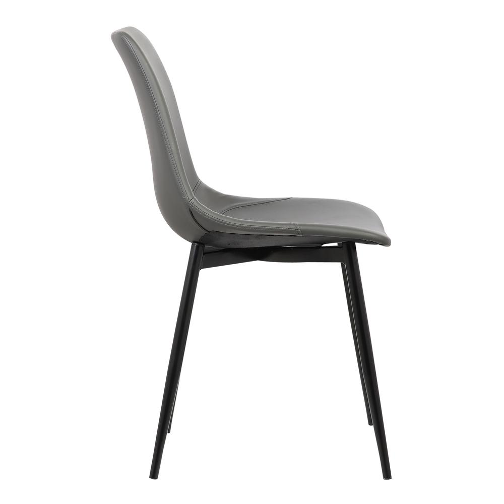 Contemporary Dining Chair in Gray Faux Leather - Black Powder Coated Metal Legs. Picture 3