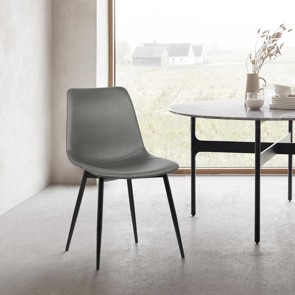 Armen Living Monte Contemporary Dining Chair in Gray Faux Leather with Black Powder Coated Metal Legs. Picture 1