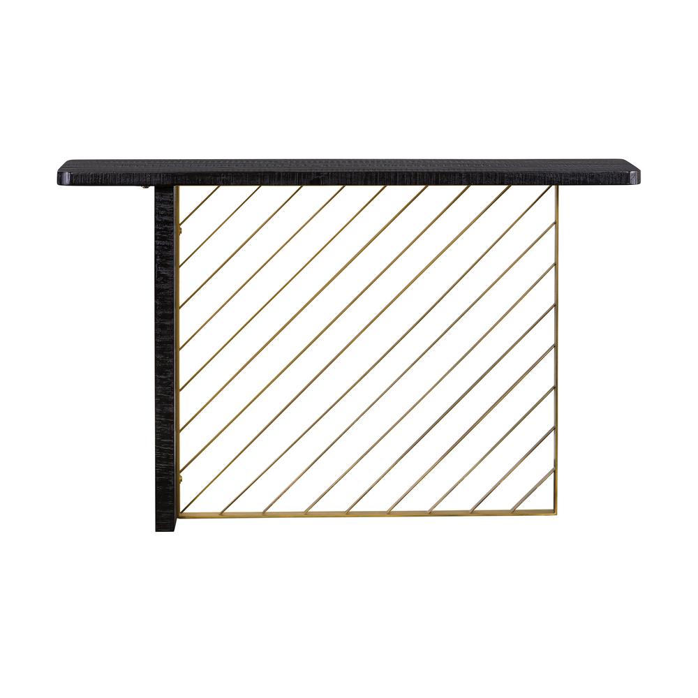 Monaco Black Wood Console Table with Antique Brass Accent, Black Red-Shiny Wooden. Picture 1