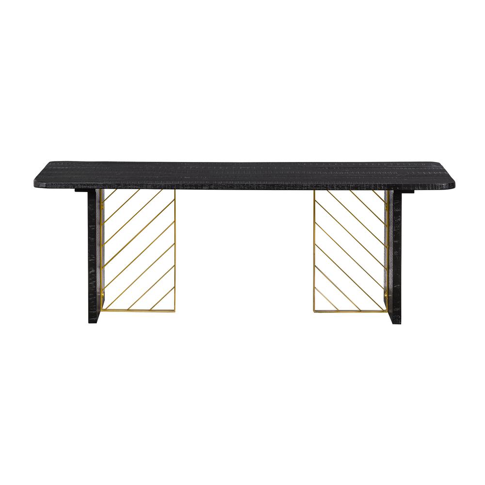 Monaco Black Wood Coffee Table with Antique Brass Accent, Black Red-Shiny Wooden. Picture 1