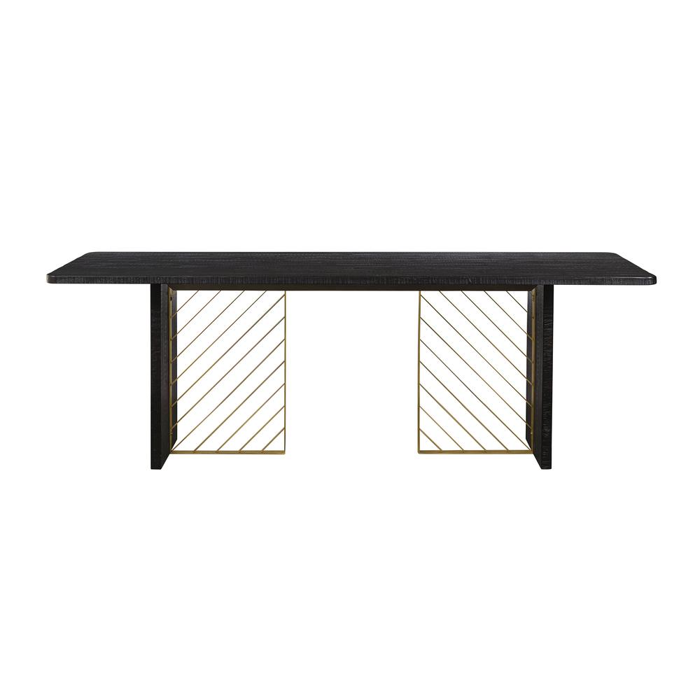Monaco Black Wood Dining Table with Antique Brass Accent, Black Red-Shiny Wooden. Picture 1