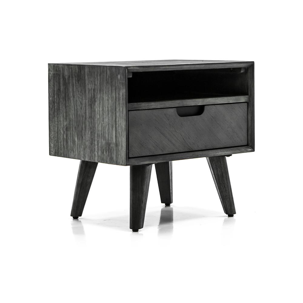Mid-Century Tundra Grey Acacia Single Drawer Night Stand. Picture 2