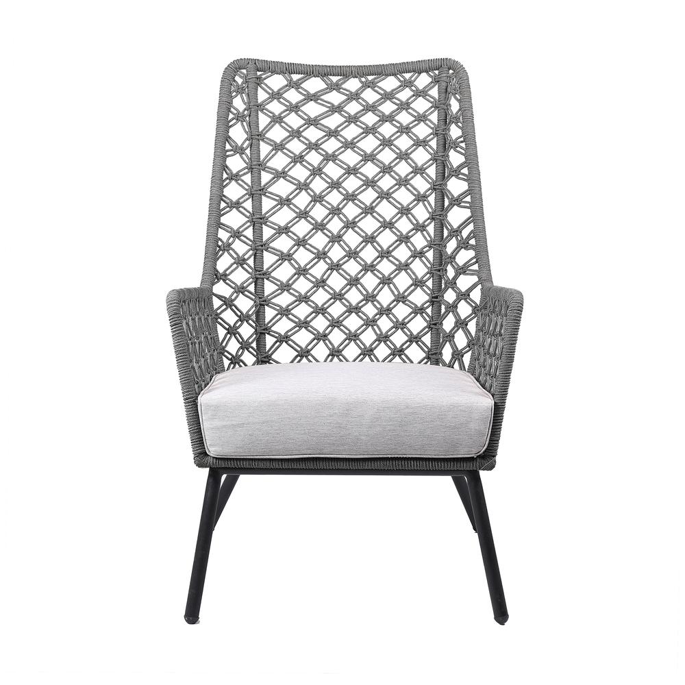 Marco Polo Indoor Outdoor Steel Lounge Chair with Grey Rope and Grey Cushion. Picture 1