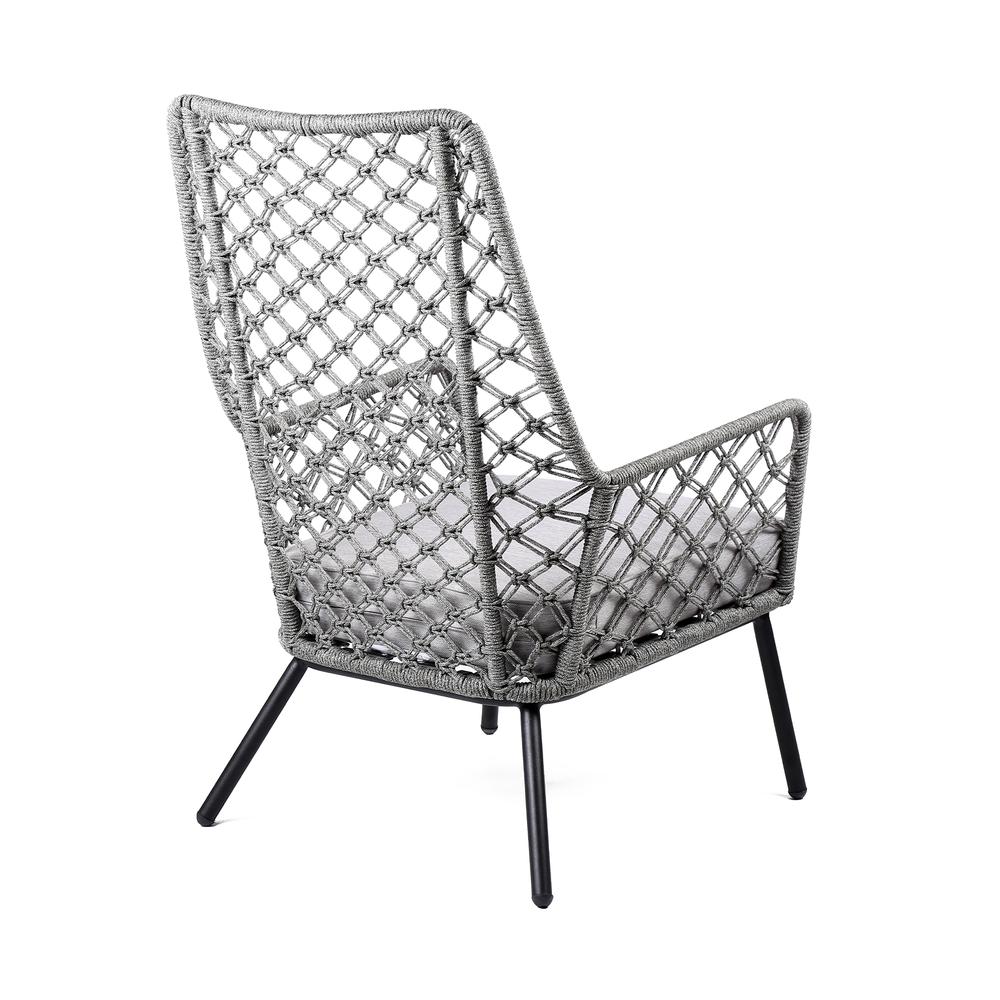Marco Polo Indoor Outdoor Steel Lounge Chair with Grey Rope and Grey Cushion. Picture 2