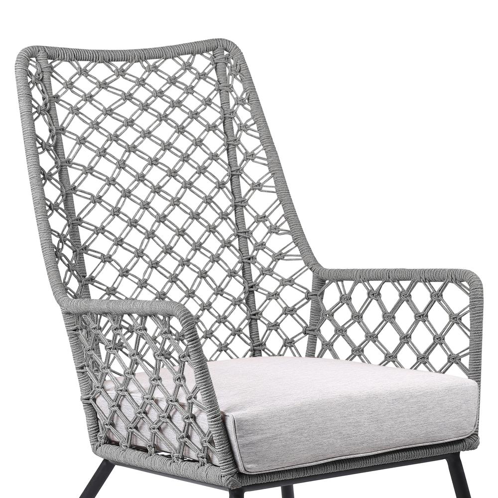 Marco Polo Indoor Outdoor Steel Lounge Chair with Grey Rope and Grey Cushion. Picture 3