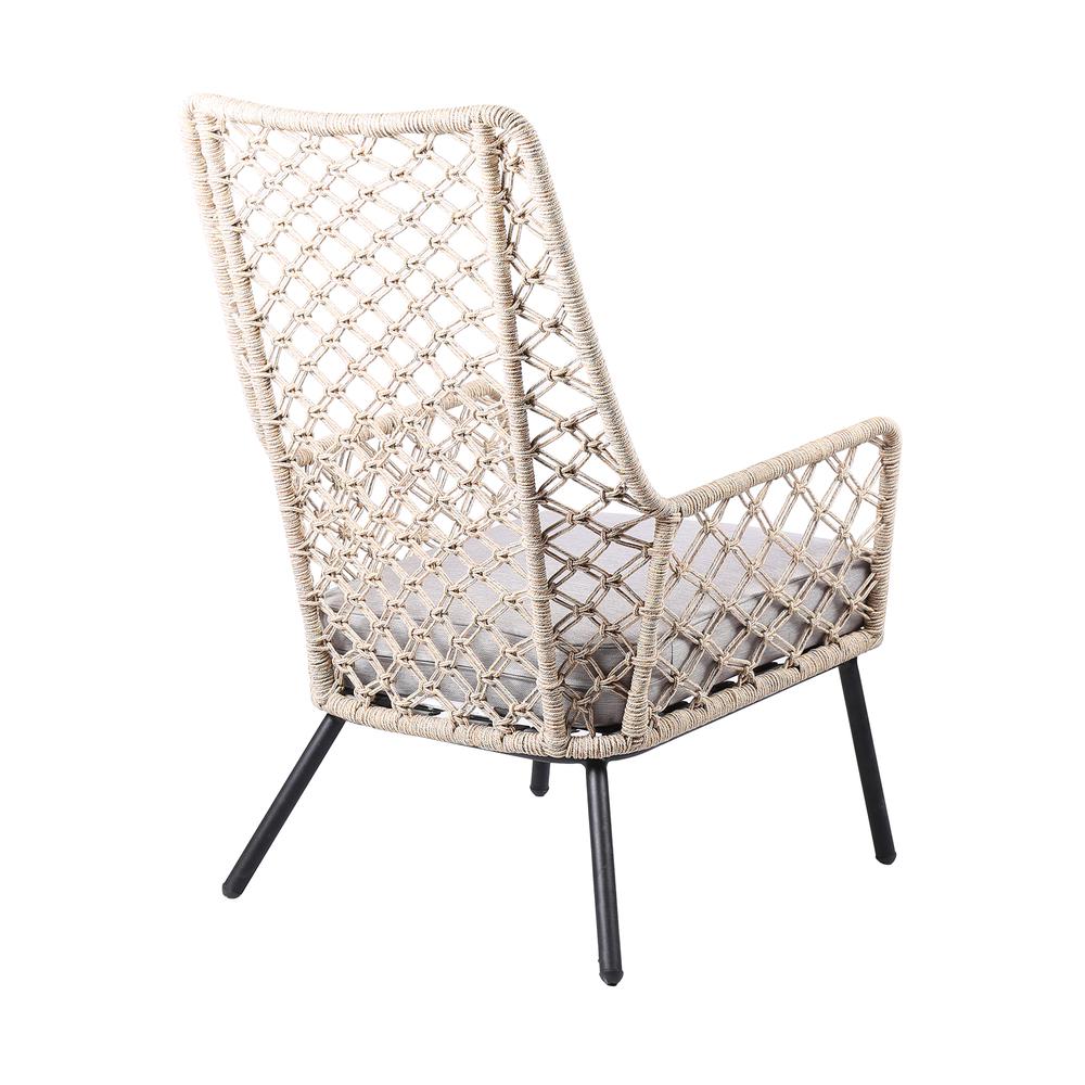 Marco Polo Indoor Outdoor Steel Lounge Chair with Natural Springs Rope and Grey Cushion. Picture 2