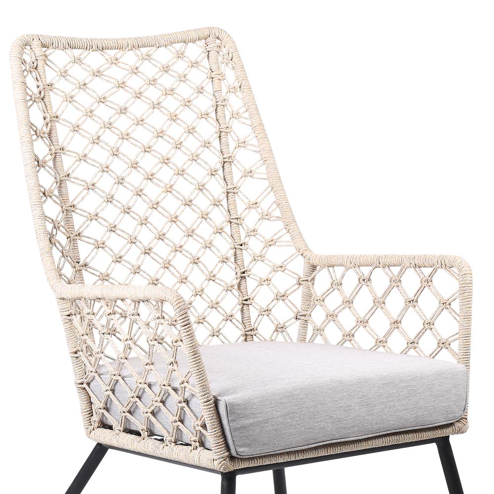 Marco Polo Indoor Outdoor Steel Lounge Chair with Natural Springs Rope and Grey Cushion. Picture 3