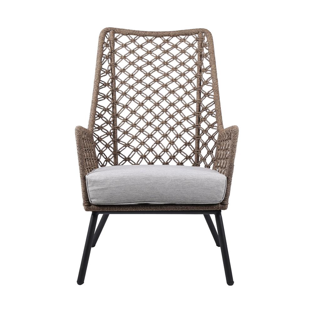 Marco Polo Indoor Outdoor Steel Lounge Chair with Truffle Rope and Grey Cushion. Picture 1