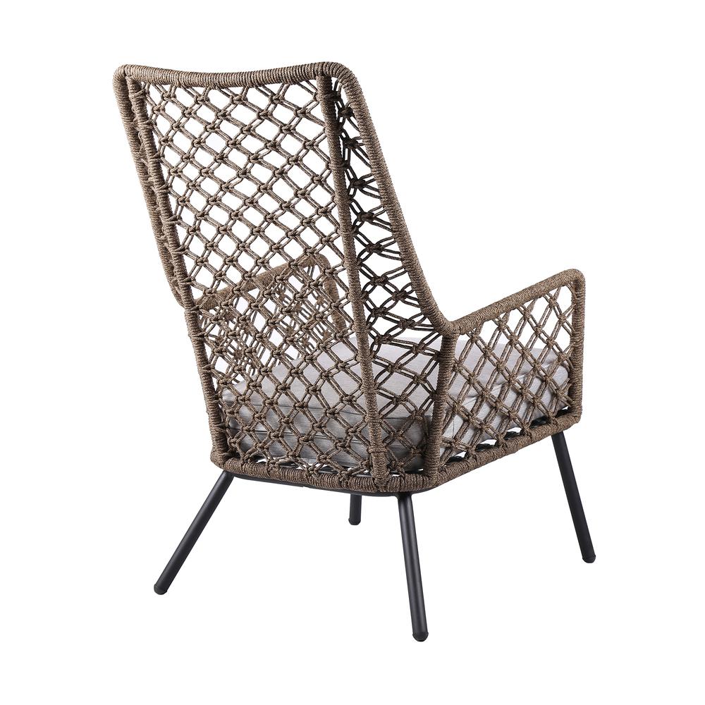 Marco Polo Indoor Outdoor Steel Lounge Chair with Truffle Rope and Grey Cushion. Picture 2