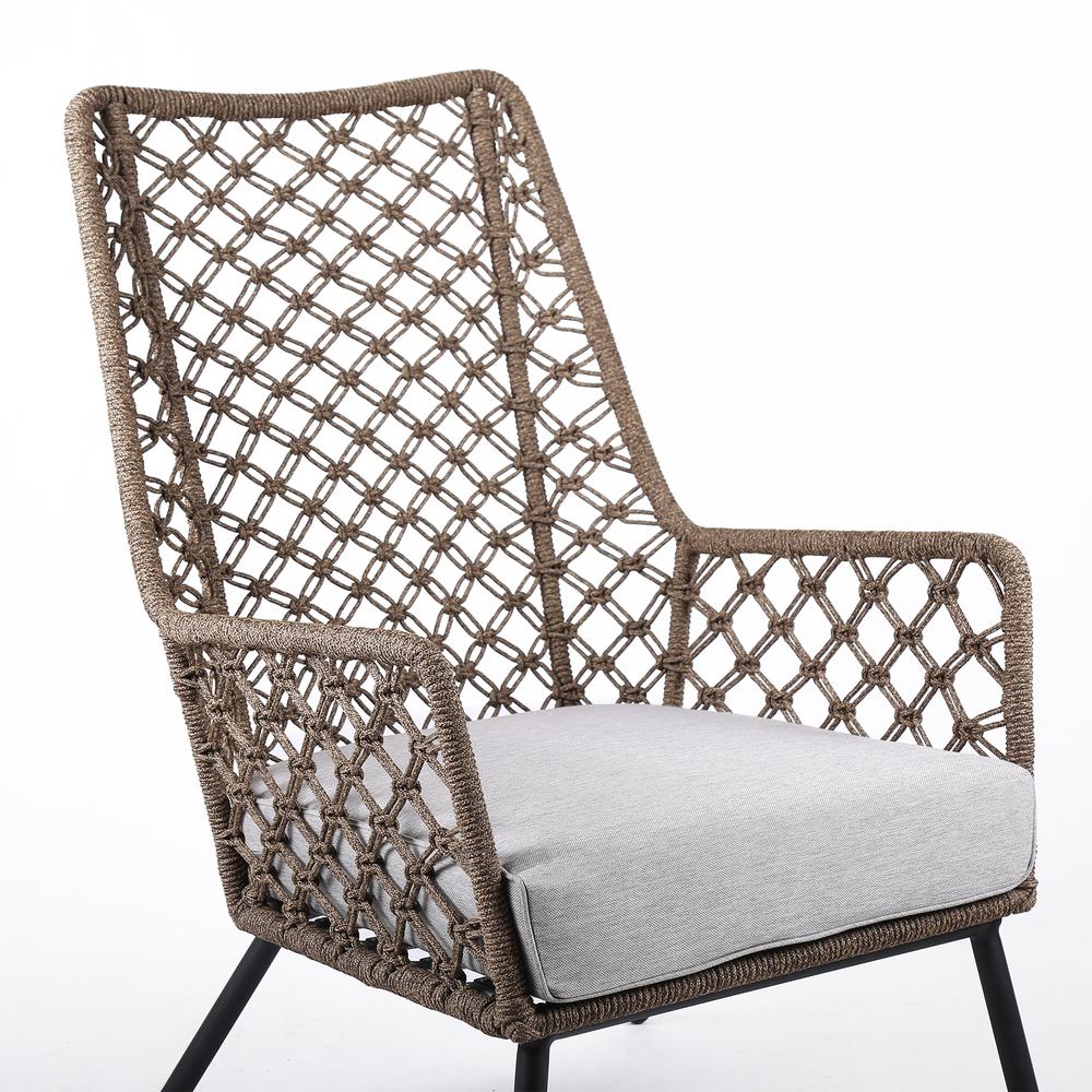 Marco Polo Indoor Outdoor Steel Lounge Chair with Truffle Rope and Grey Cushion. Picture 3