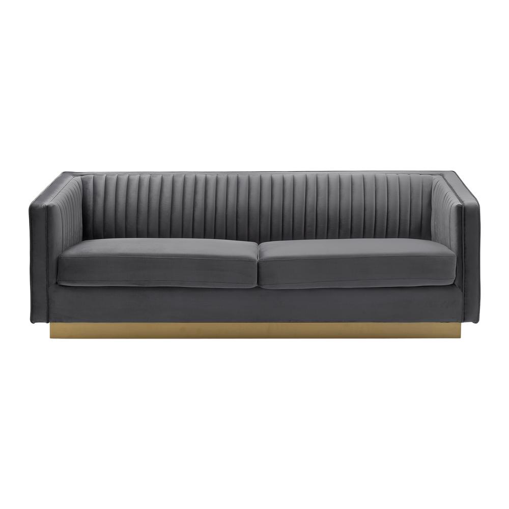 Miranda Dark Grey Velvet and Gold Sofa. Picture 1
