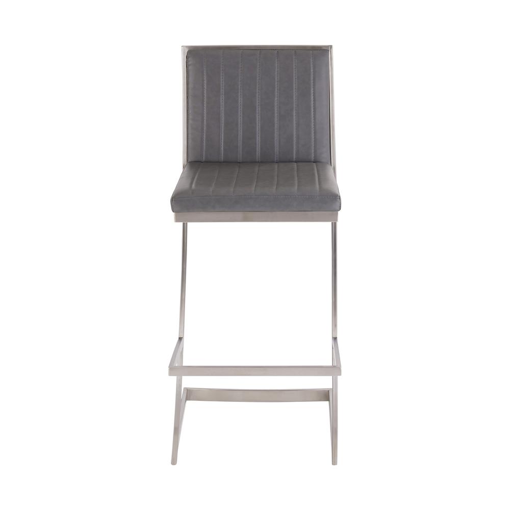 Marc 30" Barstool in Brushed Stainless Steel Finish and Vintage Grey Faux Leather. Picture 2