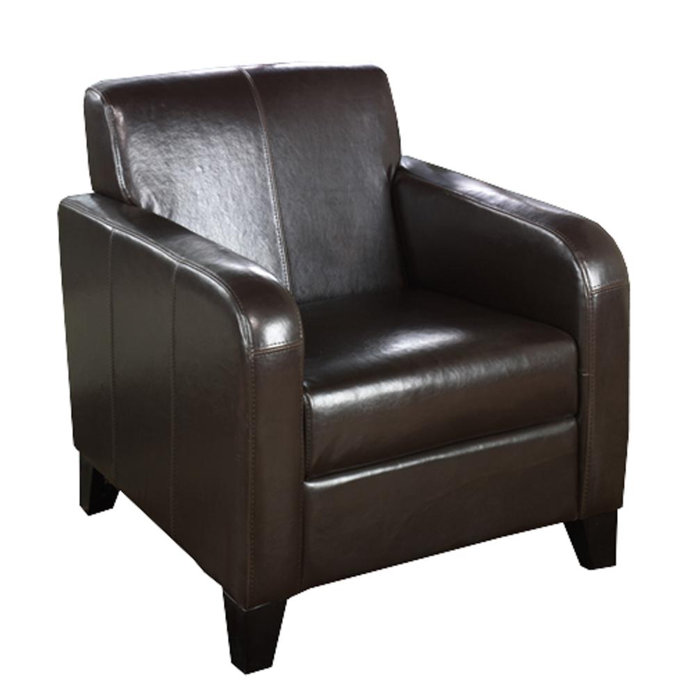 Armen Living 1400 Brown Faux Leather Club Chair. Picture 1
