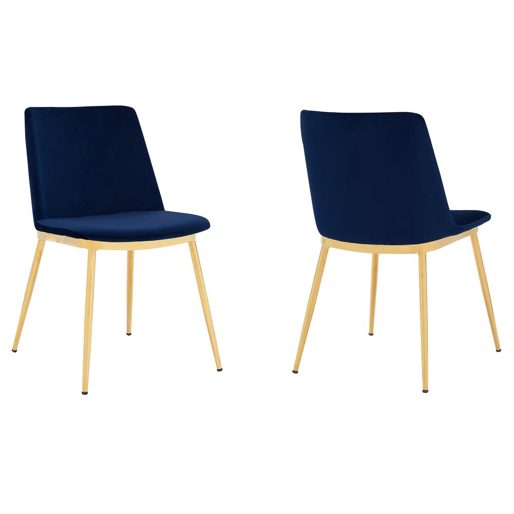 Messina Modern Blue Velvet and Gold Metal Leg Dining Room Chairs - Set of 2. Picture 1