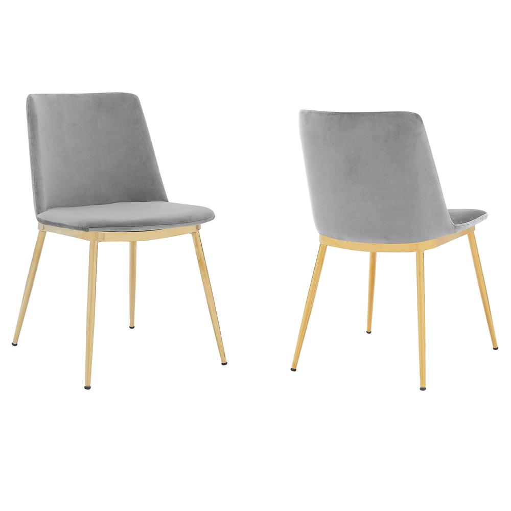 Messina Modern Gray Velvet and Gold Metal Leg Dining Room Chairs - Set of 2. Picture 1