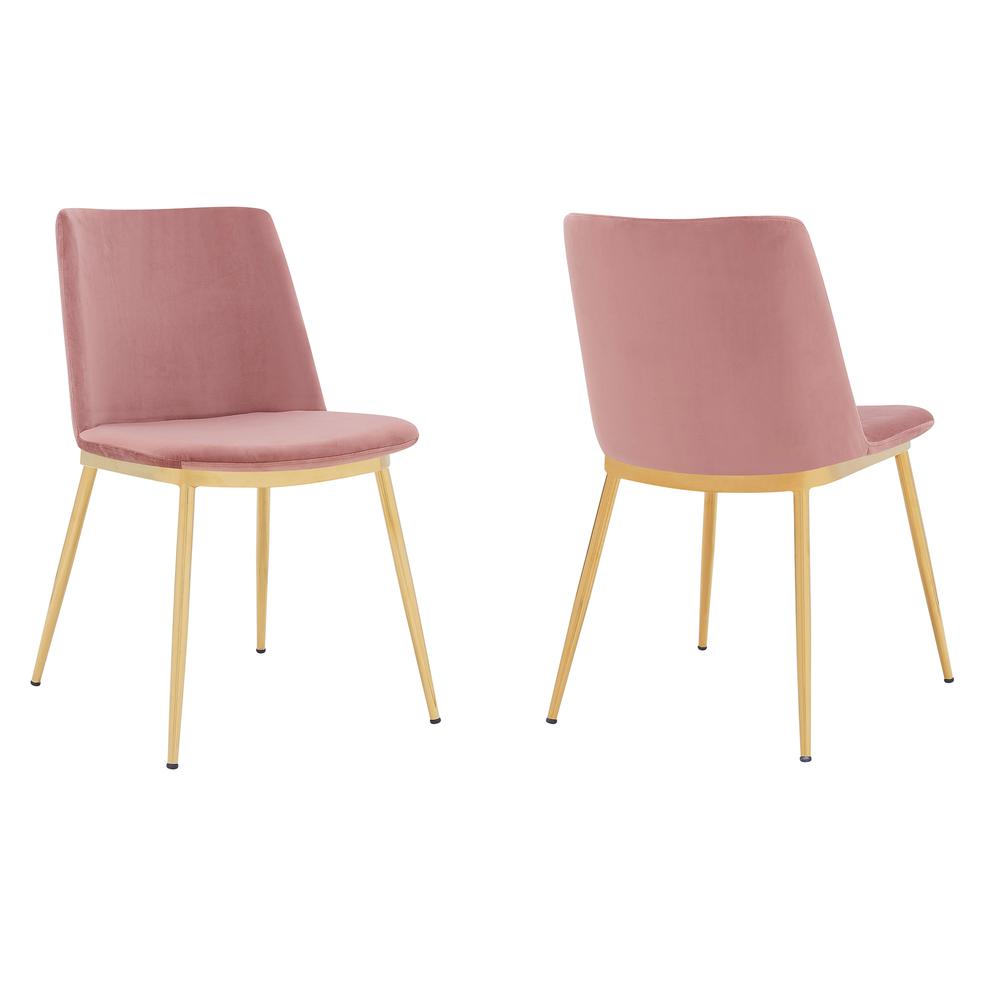 Messina Modern Pink Velvet and Gold Metal Leg Dining Room Chairs - Set of 2. Picture 1