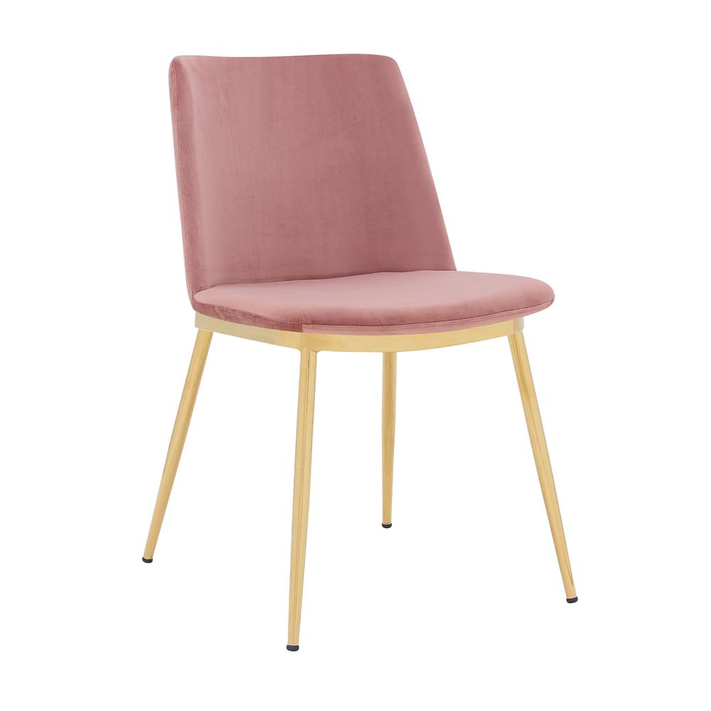 Messina Modern Pink Velvet and Gold Metal Leg Dining Room Chairs - Set of 2. Picture 2