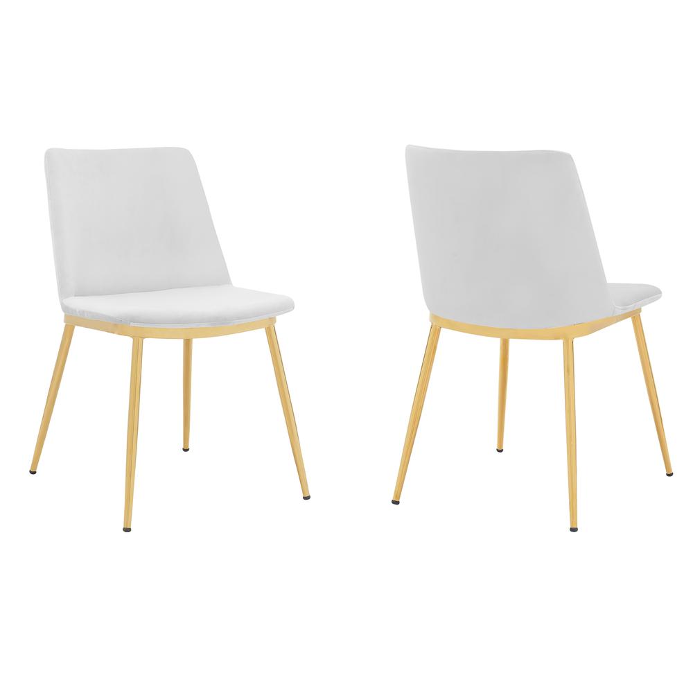Messina Modern White Velvet and Gold Metal Leg Dining Room Chairs - Set of 2. Picture 1