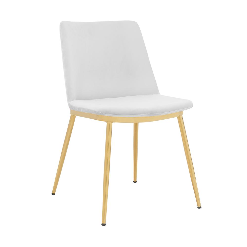 Messina Modern White Velvet and Gold Metal Leg Dining Room Chairs - Set of 2. Picture 2