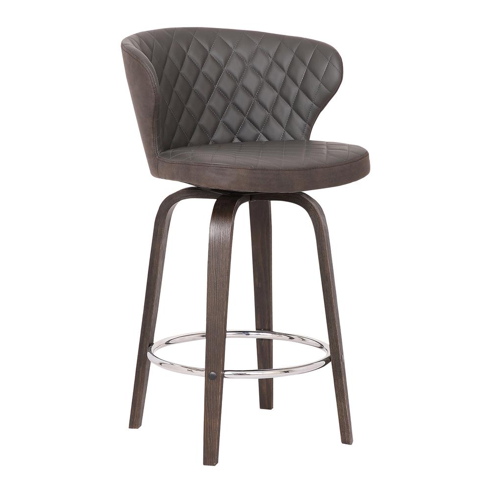 Mynette 26" Swivel Brown Faux Leather Bar Stool. Picture 1