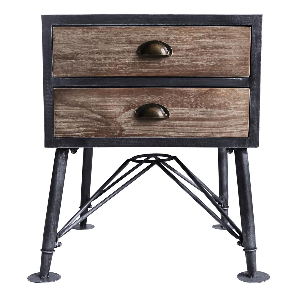 Industrial 2-Drawer End Table in Industrial Grey and Pine Wood. Picture 1