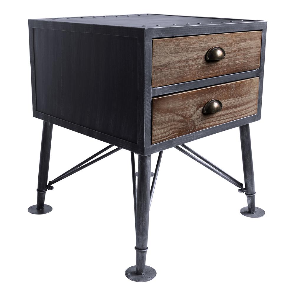 Industrial 2-Drawer End Table in Industrial Grey and Pine Wood. Picture 2