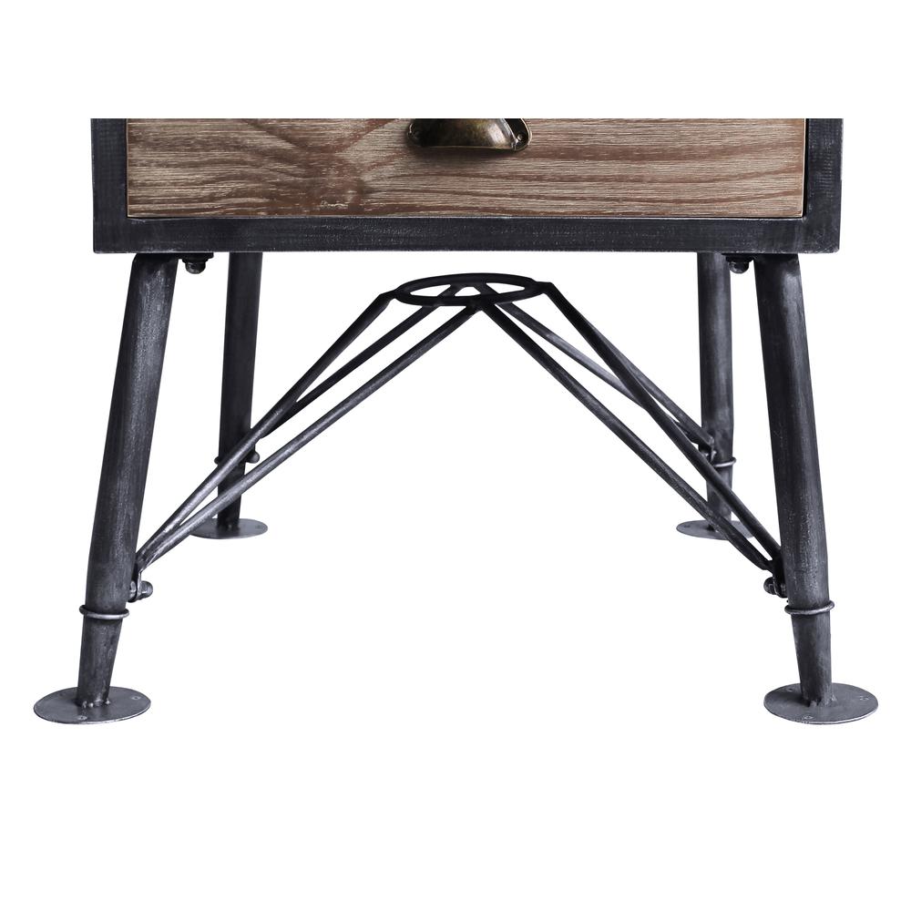 Industrial 2-Drawer End Table in Industrial Grey and Pine Wood. Picture 5