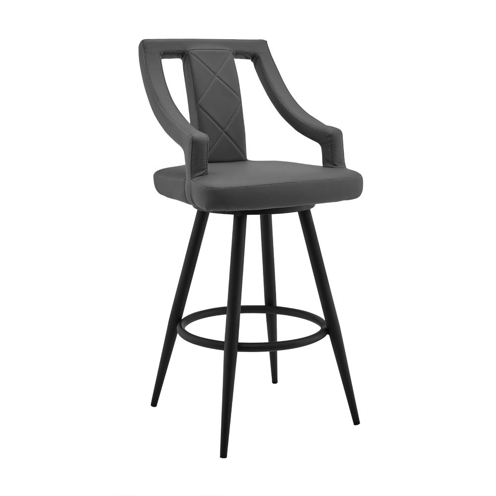 Maxen 26" Gray Faux Leather and Black Metal Swivel Bar Stool. The main picture.