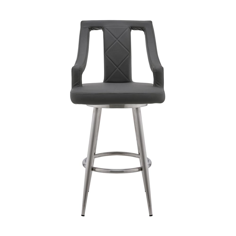Maxen 26" Gray Faux Leather and Brushed Stainless Steel Swivel Bar Stool. Picture 2