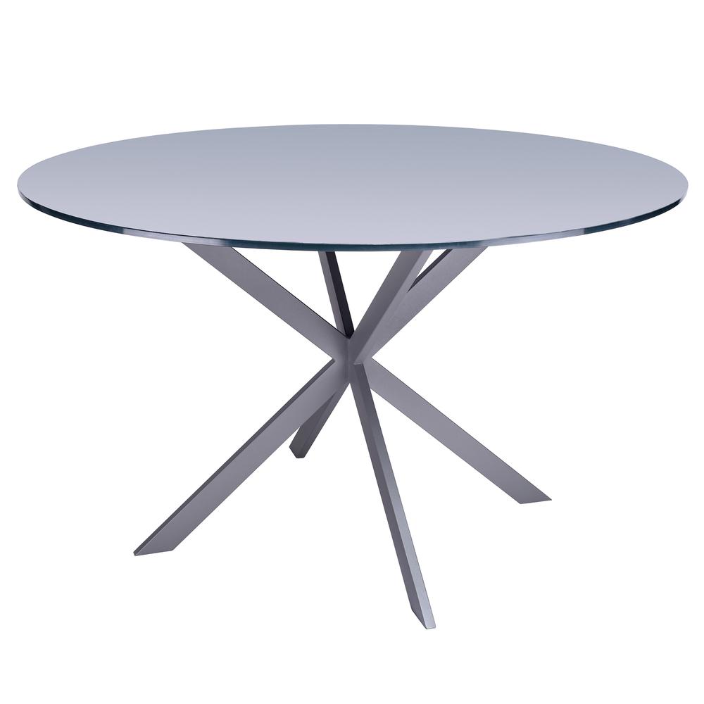Armen Living Mystere Modern Dining Table in Grey Powder Coated finish with Grey Tempered Glass Top. Picture 1