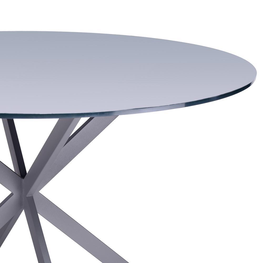 Armen Living Mystere Modern Dining Table in Grey Powder Coated finish with Grey Tempered Glass Top. Picture 2