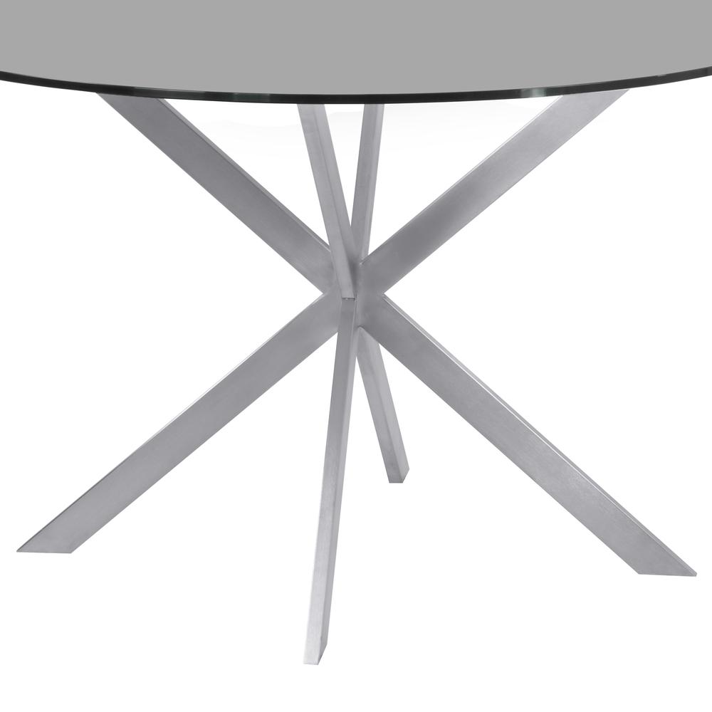 Armen Living Mystere Round Dining Table in Brushed Stainless Steel with Gray Tempered Glass Top. Picture 3