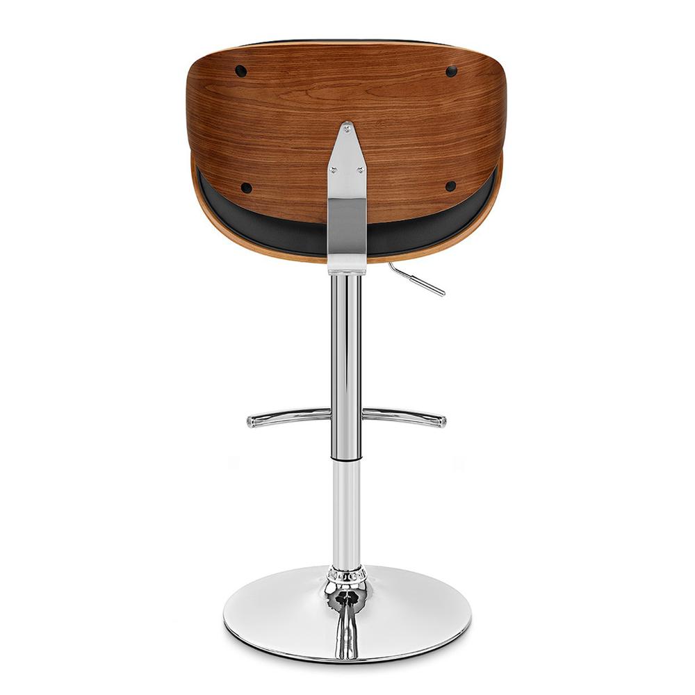 Swivel Barstool in Chrome finish with Black Faux Leather and Walnut Veneer Back. Picture 5