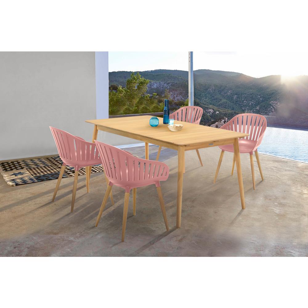 Nassau Outdoor Arm Dining Chairs in Pink Peony Finish with Wood legs- Set of 2. Picture 6