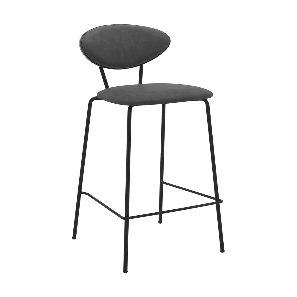 Neo 26" Gray Faux Leather and Metal Counter Height Bar Stool. Picture 1