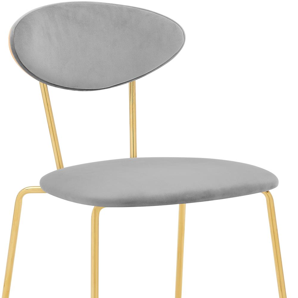 Neo Modern Gray Velvet and Gold Metal Leg Dining Room Chairs - Set of 2. Picture 4
