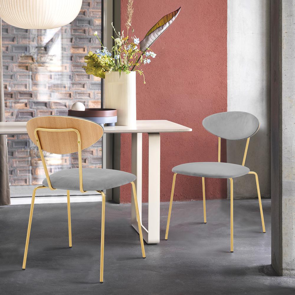 Neo Modern Gray Velvet and Gold Metal Leg Dining Room Chairs - Set of 2. Picture 8