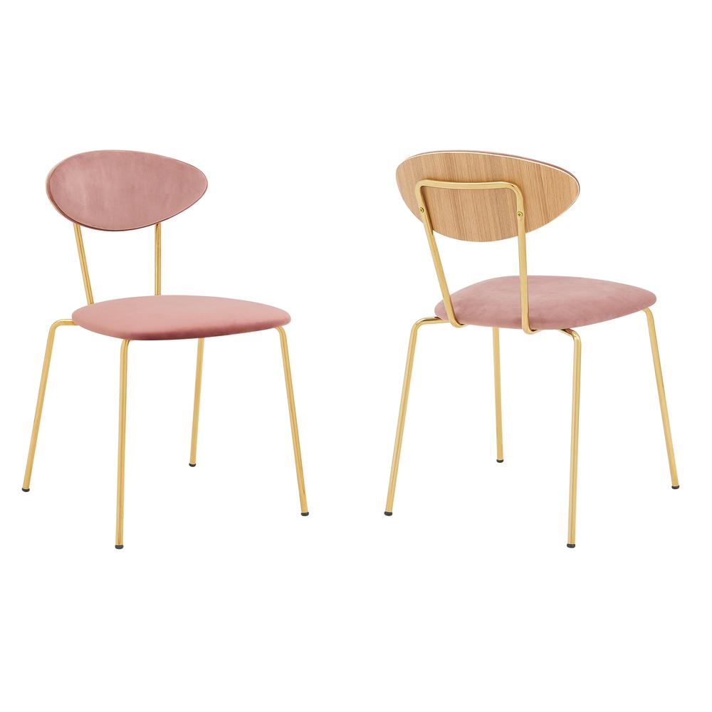 Neo Modern Pink Velvet and Gold Metal Leg Dining Room Chairs - Set of 2. Picture 1