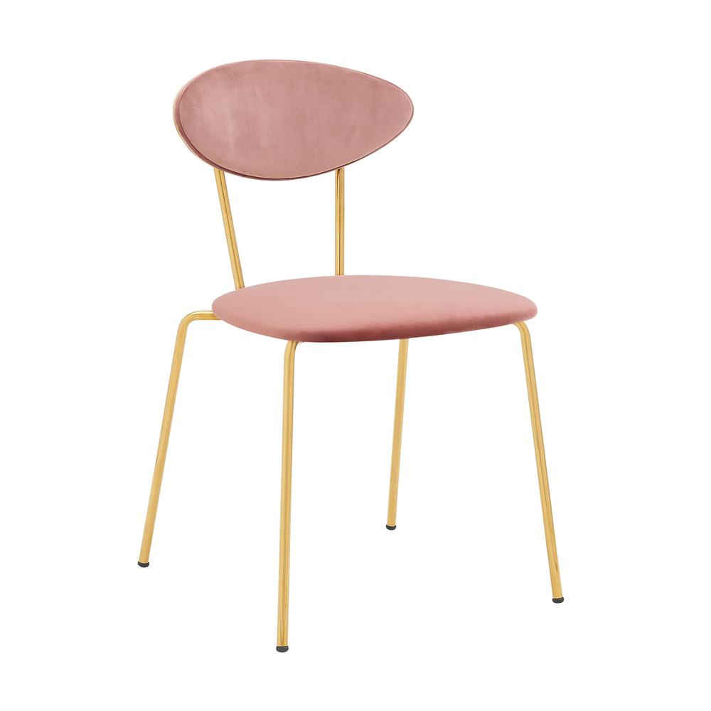 Neo Modern Pink Velvet and Gold Metal Leg Dining Room Chairs - Set of 2. Picture 2