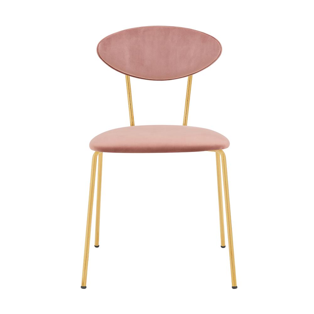 Neo Modern Pink Velvet and Gold Metal Leg Dining Room Chairs - Set of 2. Picture 3