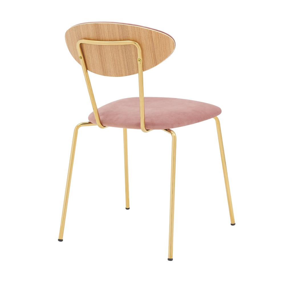 Neo Modern Pink Velvet and Gold Metal Leg Dining Room Chairs - Set of 2. Picture 4