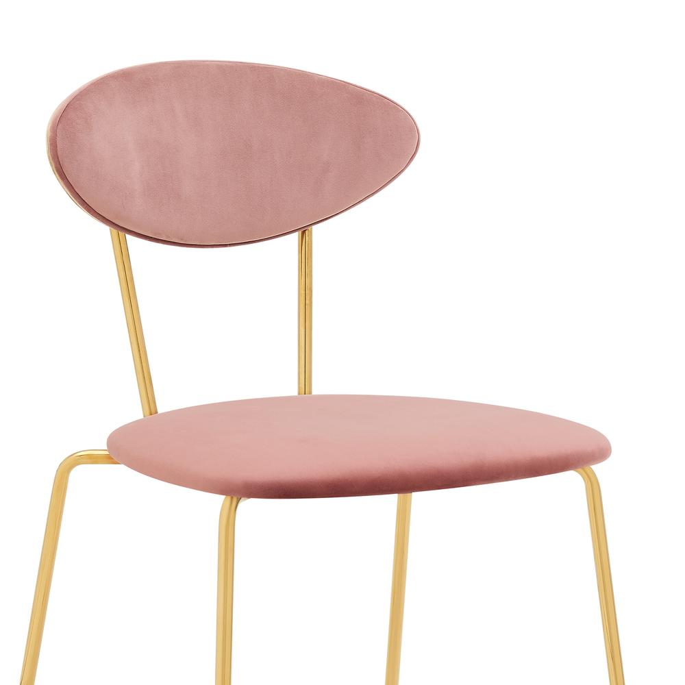 Neo Modern Pink Velvet and Gold Metal Leg Dining Room Chairs - Set of 2. Picture 5