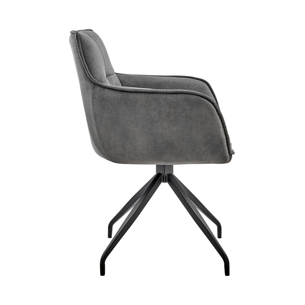 Noah Dining Room Accent Chair in Charcoal Fabric and Brushed Stainless Steel Finish. Picture 2