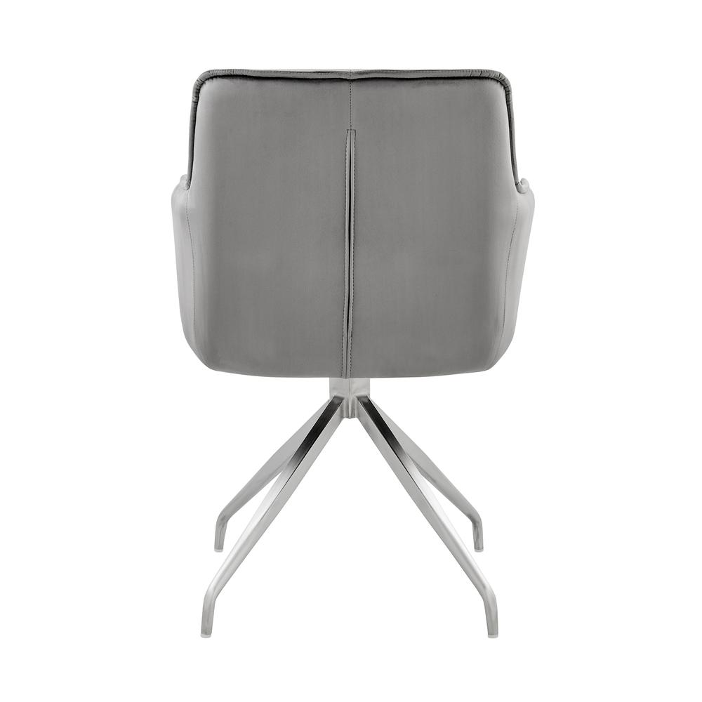 Noah Dining Room Accent Chair in Grey Velvet and Brushed Stainless Steel Finish. Picture 4