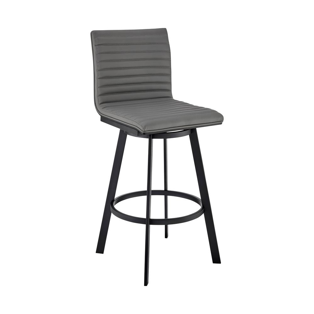 Nikole 26" Counter Height Swivel Bar Stool in Matt Black Finish with Gray Faux Leather. Picture 1