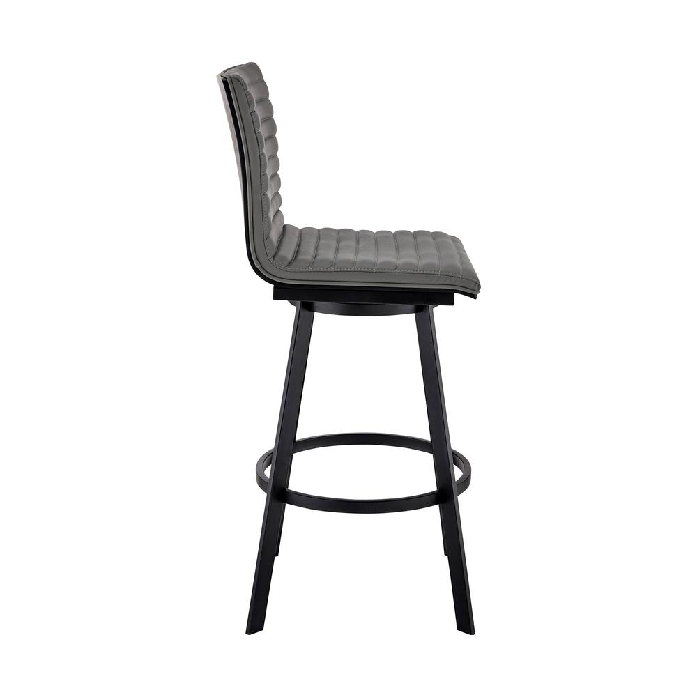 Nikole 26" Counter Height Swivel Bar Stool in Matt Black Finish with Gray Faux Leather. Picture 3