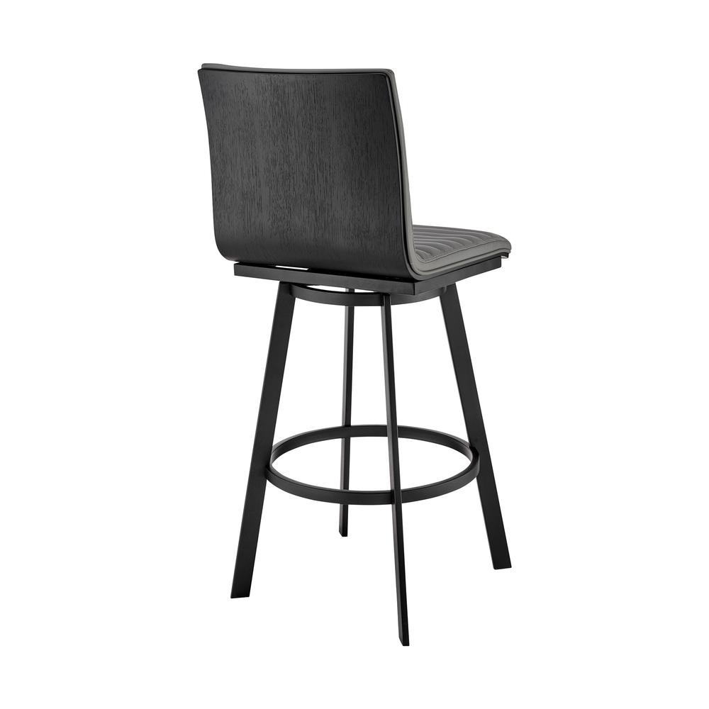 Nikole 26" Counter Height Swivel Bar Stool in Matt Black Finish with Gray Faux Leather. Picture 4