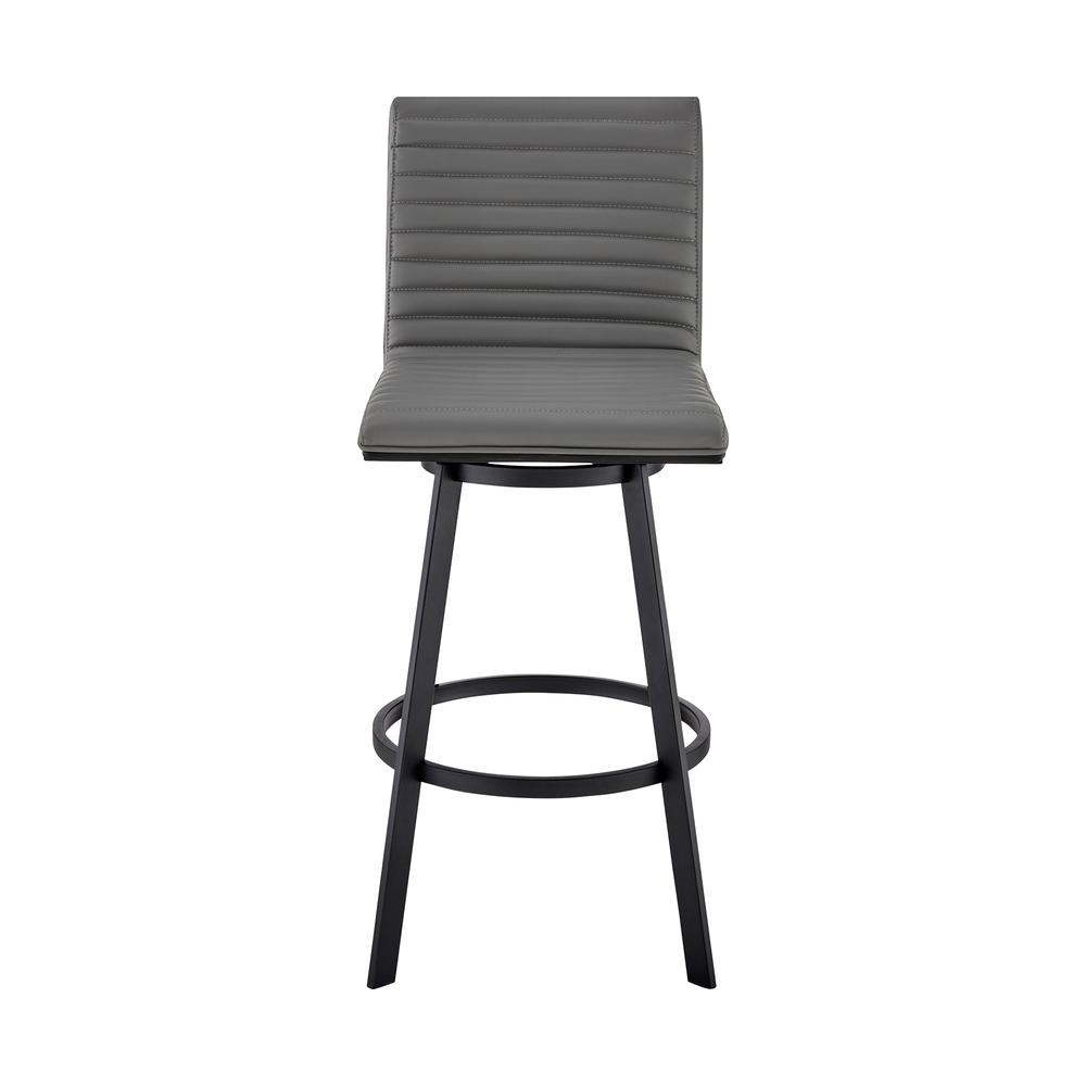 Nikole 30" Bar Height Swivel Bar Stool in Matt Black Finish with Gray Faux Leather. Picture 2