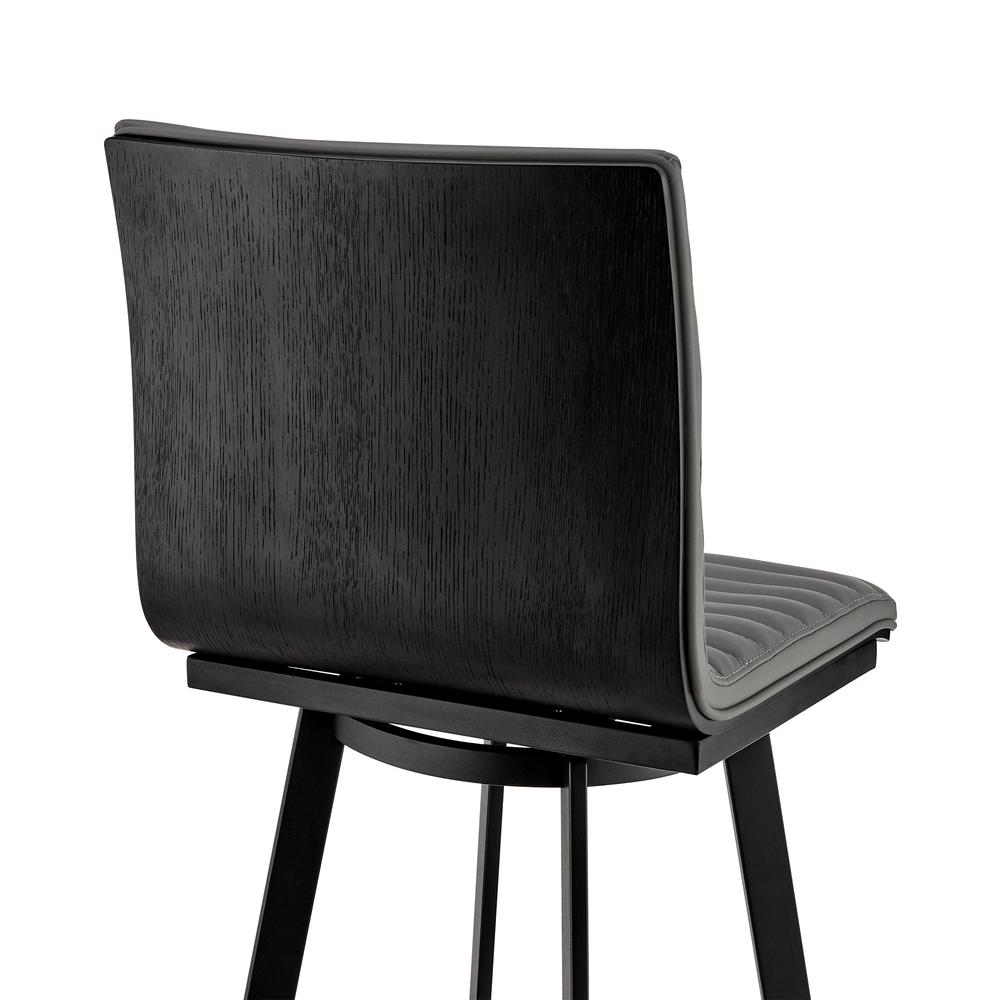 Nikole 30" Bar Height Swivel Bar Stool in Matt Black Finish with Gray Faux Leather. Picture 7