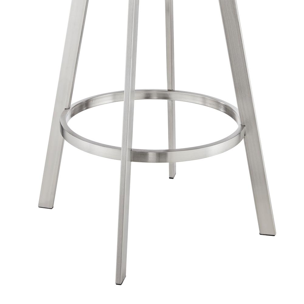 Nikole 30" Bar Height Black Swivel Bar Stool in Brushed Stainless Steel Finish and Gray Faux Leather. Picture 8